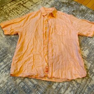 Tommy Bahama Shirt Mens Sz Medium 100% Linen Hawaiian Orange Shirt Sleeve
